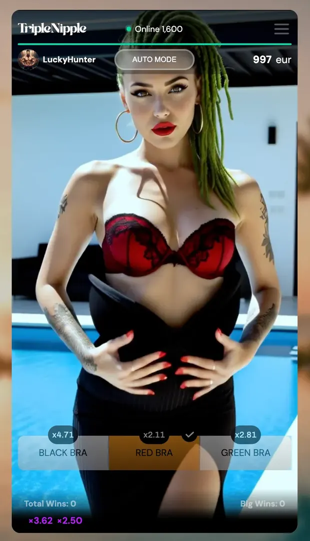 Les trois options de mise de Triple Nipple avec leurs multiplicateurs aléatoires