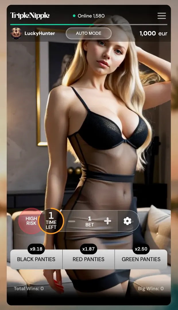 Interface de Triple Nipple : bouton High Risk, compte à rebours et trois options de mise